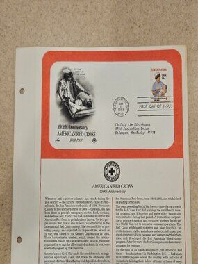 RARE COLLECTIBLE USPS 1ST DAY ISSUE COVER AMERICAN RED CROSS 100th STAMP FDC